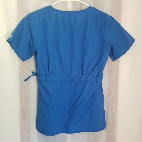 White Swan Fundamentals Scrub Top Blue Scrubs Medical Vet Side Tie Women Size XS - Picture 4 of 7